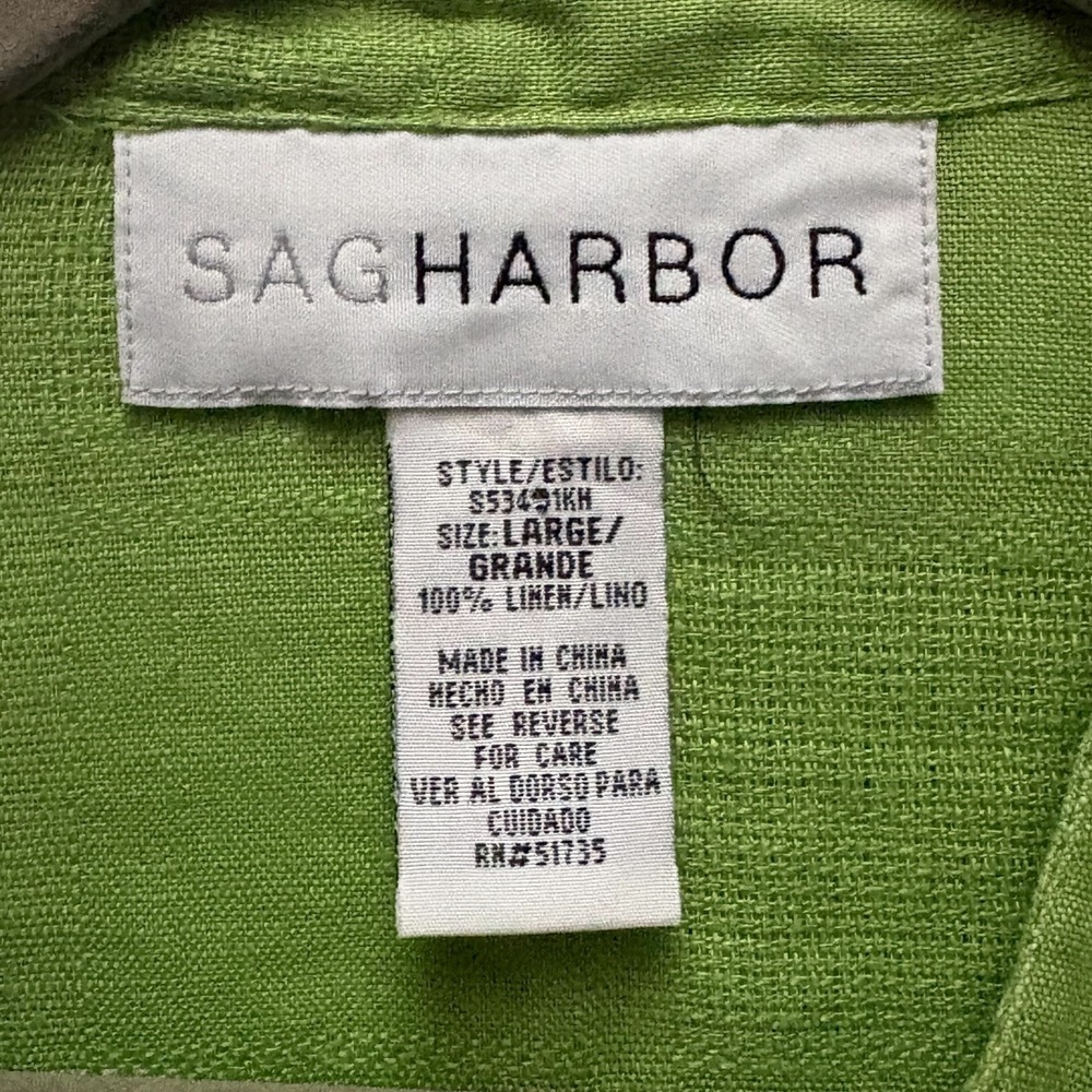 Sag Harbor Lime Green Linen Blend Mandarin‎ Collar Button Front  Top Sz Large - Picture 5 of 5